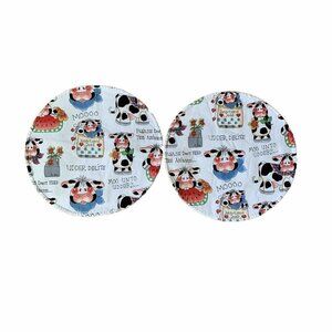 Set of 2 Cows Placemats Kitchen Round 15” Cotton Farmhouse White